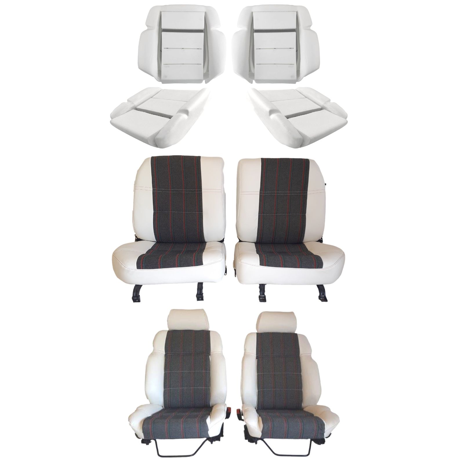 Vollsitze Sitzbezüge aus Weiß Leder und Roland Garros Stoff für Peugeot 205  CTI Roland Garros Sitze - Top Sellerie Auto