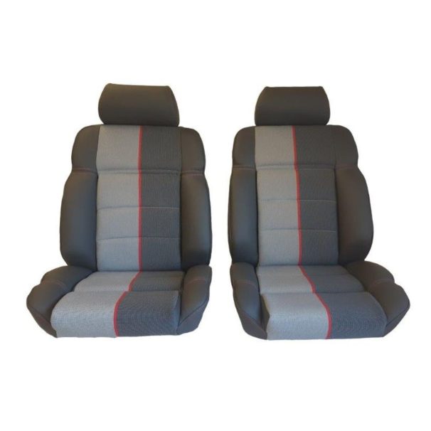 Sitzbezüge aus Schwarz Leder und Ramier Stoff für Peugeot 205 GTI / CTI  cabriolet Sitze - Top Sellerie - Top Sellerie Auto