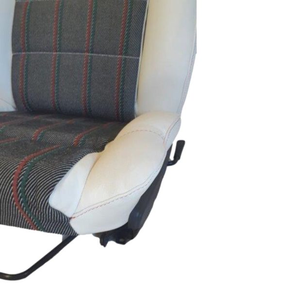 White leather with Roland Garros fabric Seat covers for Peugeot 205 Roland  Garros. - Top Sellerie - Top Sellerie Auto