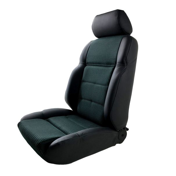 Sitzbezüge aus Schwarz Leder und Grün Stoff für Peugeot 205 GTI / CTI Sitze  - Top Sellerie - Top Sellerie Auto