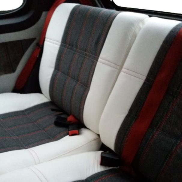 Vollsitze Sitzbezüge aus Weiß Leder und Roland Garros Stoff für Peugeot 205  CTI Roland Garros Sitze - Top Sellerie Auto